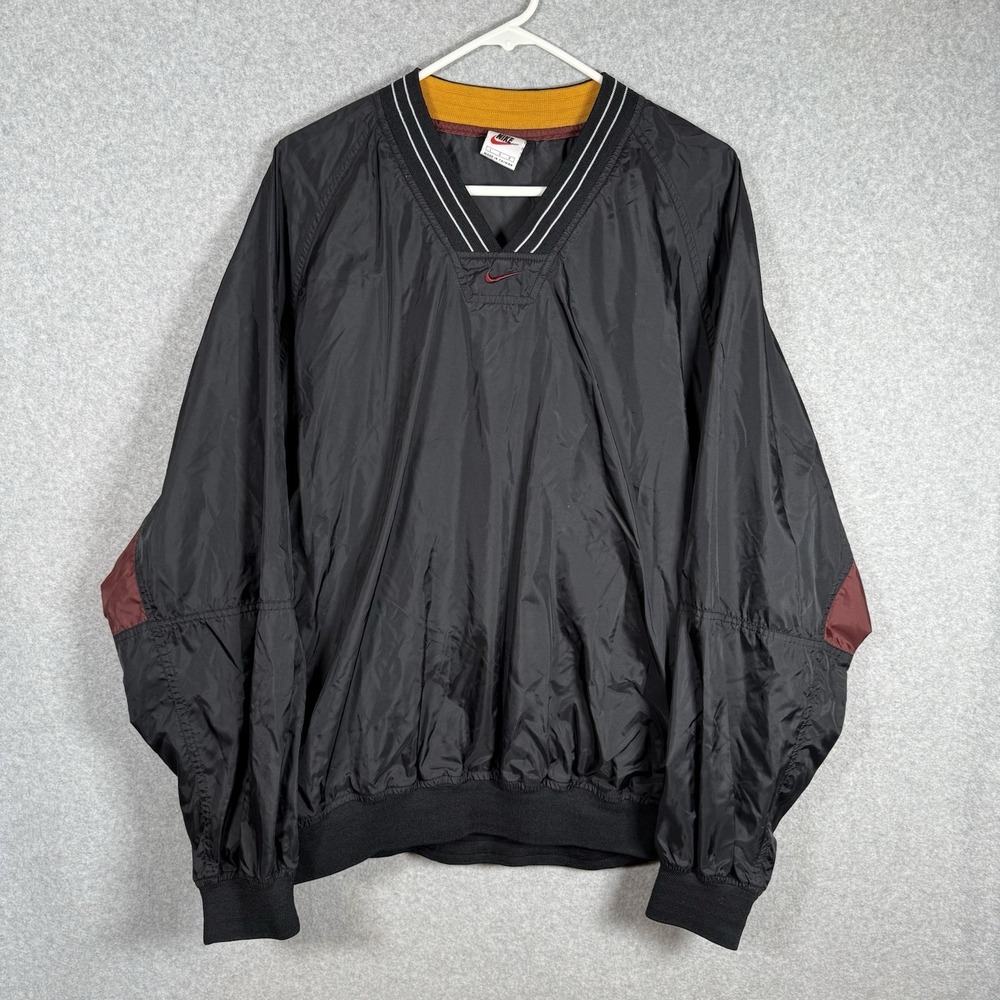 Vintage Nike Jacket Mens L Black Windbreaker Pullover Swoosh Colorblock 90s